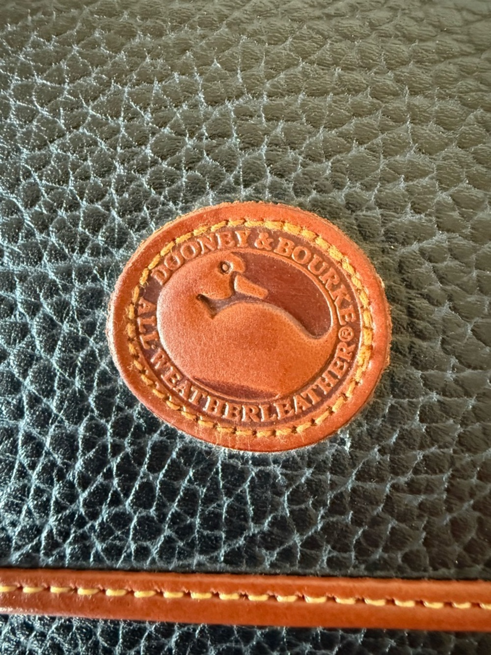 Dooney & Bourke Black Leather Bag with Brown Trim and Logo Patch - Picture 5 of 5